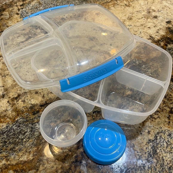 Set of TWO BLUE PINK Sistema Triple Split Lunch Boxes 2L 4 PC Set Each 8 Pieces - Picture 5 of 13